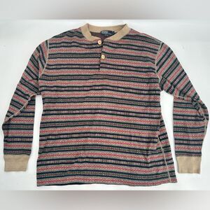 Vintage 90s Polo Ralph Lauren Men Fair Isle Nordic Cotton Shirt Sweater Sz Large